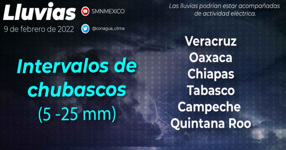 Se pronostican chubascos para Campeche, Veracruz y Tabasco