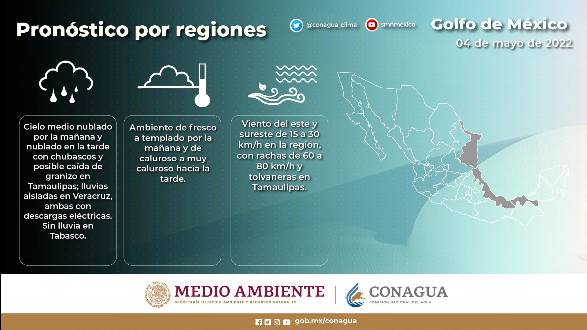 Clima caluroso con temperatura de hasta 45°C en Tabasco, Veracruz y Yucatán