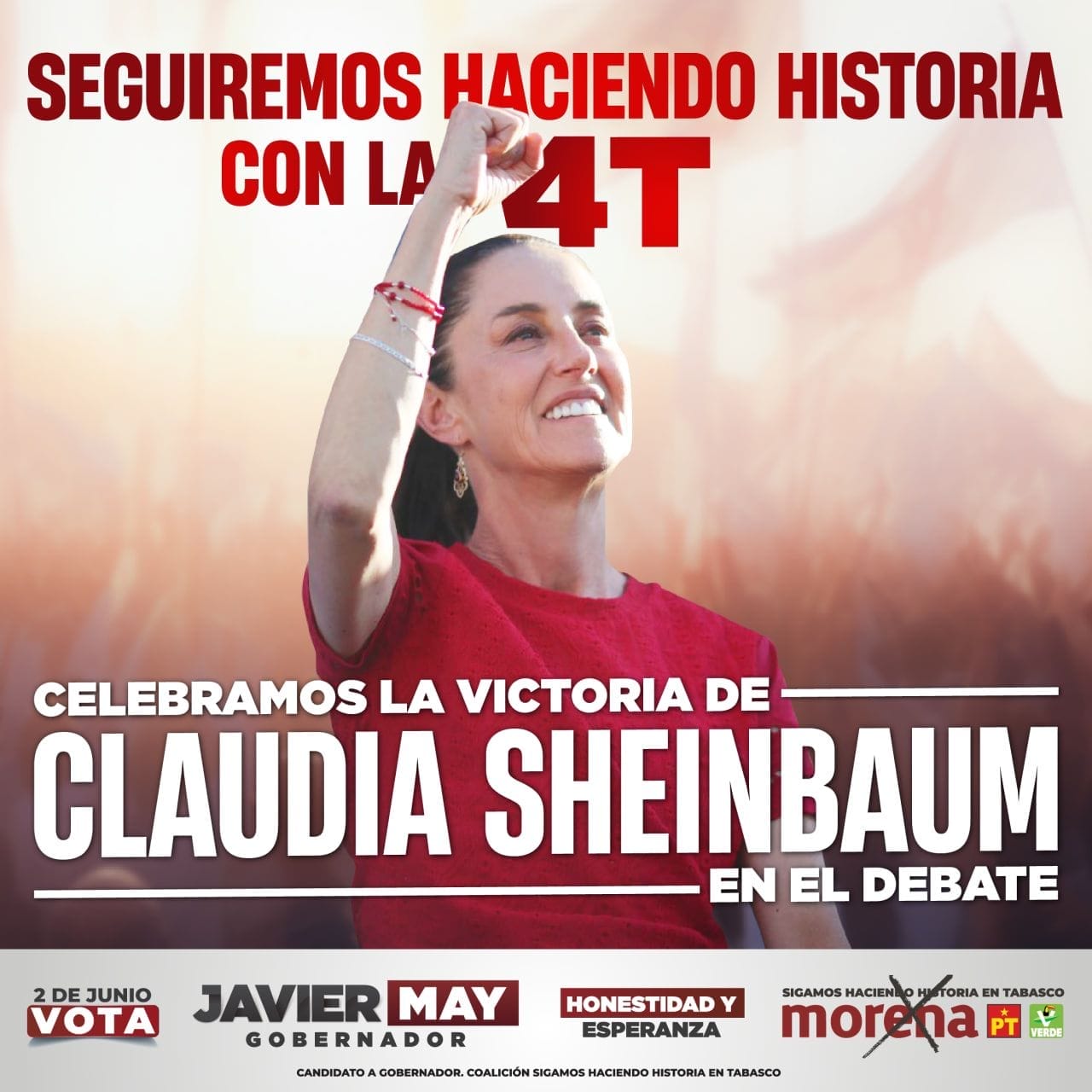 "Javier May celebra el triunfo en el debate: ¡Claudia Sheinbaum es imparable!"